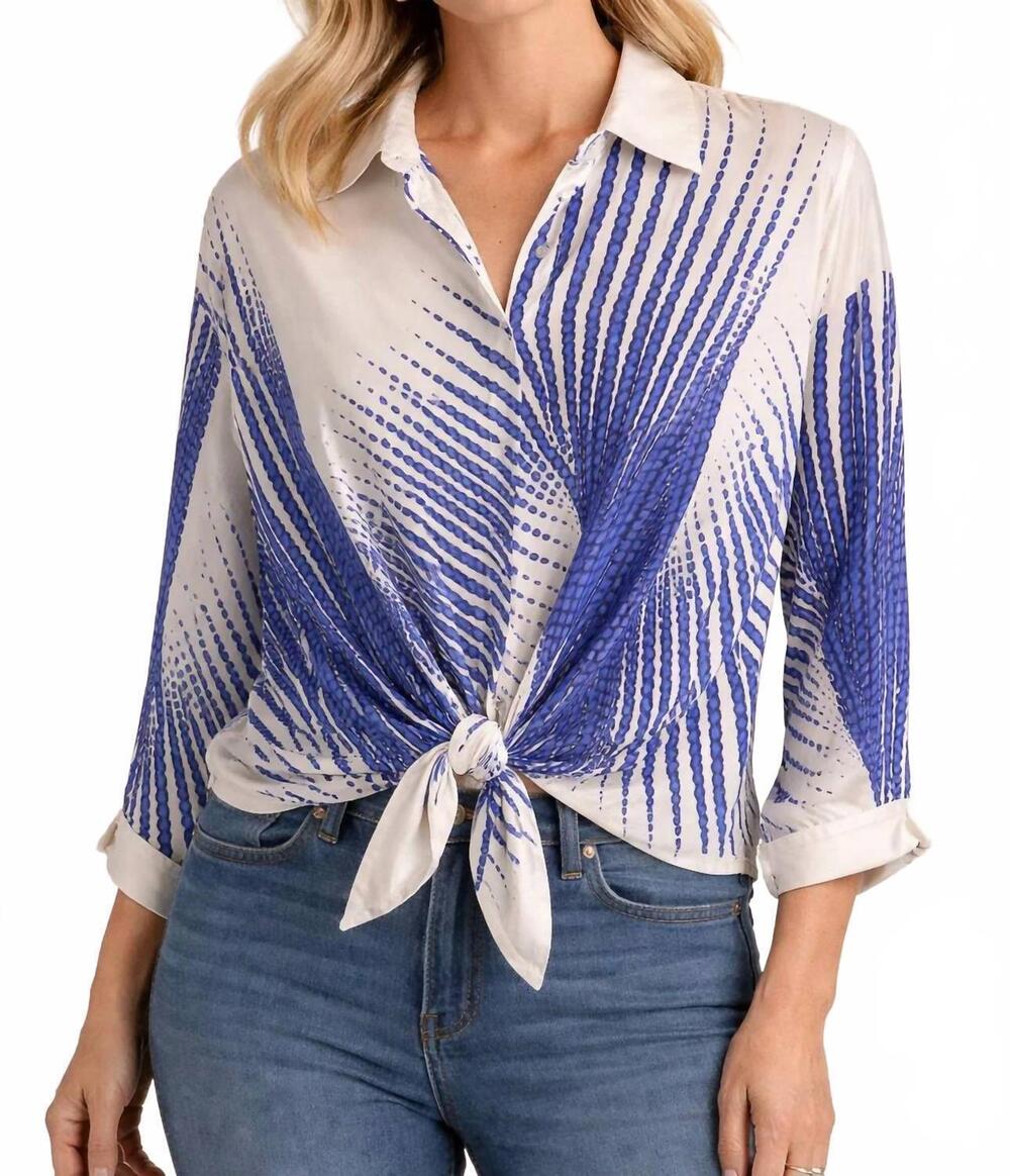 NEW MILIO MILANO sunburst print button down tie front top in blue